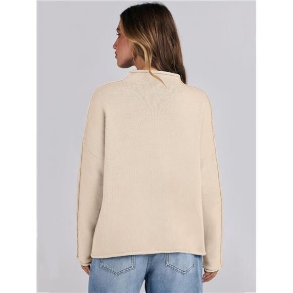 Women Long Sleeve Mock Funnel Neck Knit Pullover Sweater Top Fall Fashion - Picture 4 of 7